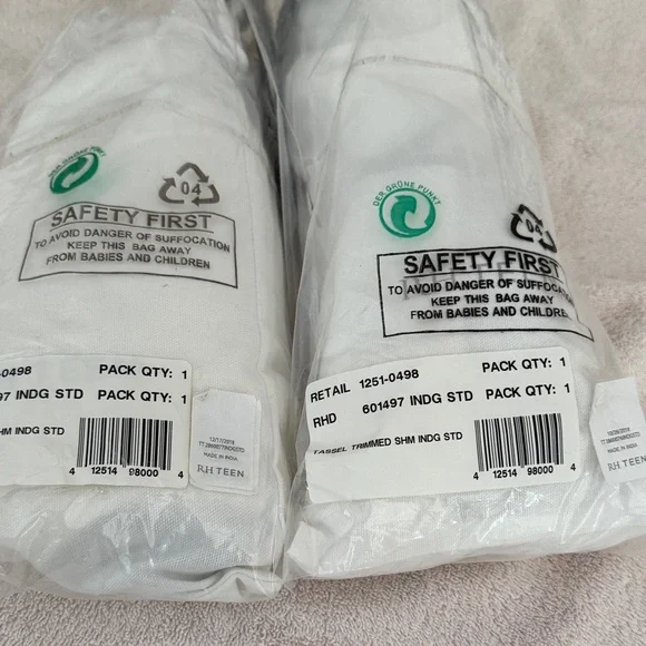 RH Teen White with Navy Trim/Tassel in Standard size 20x26 pillow sham. - Picture 5 of 5